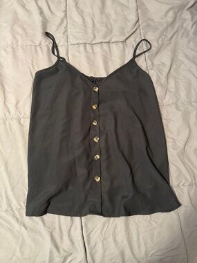 SHEIN Black Gold-Button Spaghetti Strap Cami